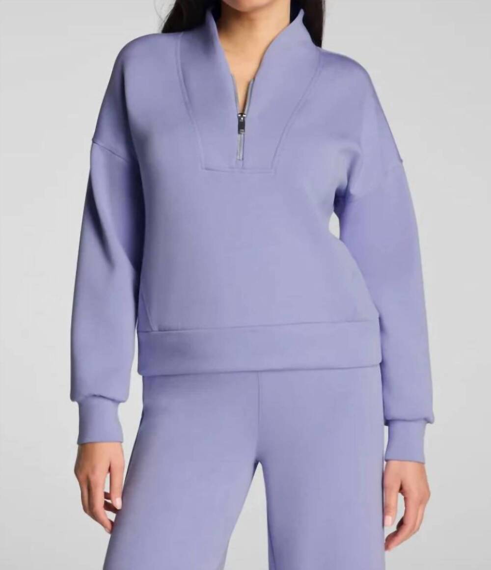 NEW SPANX shawl collar half zip sweatshirt in anemone